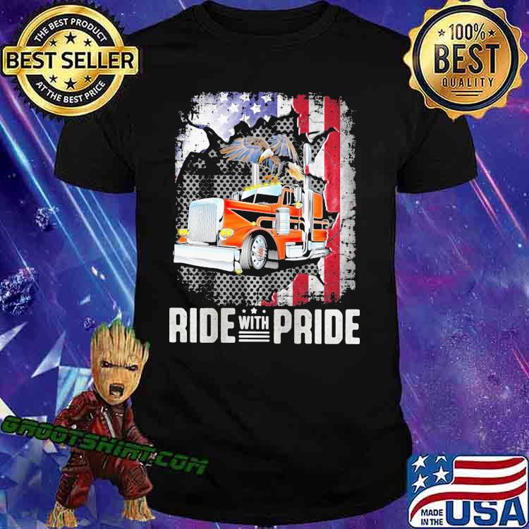 Ride with pride trucker eagle american flag shirt