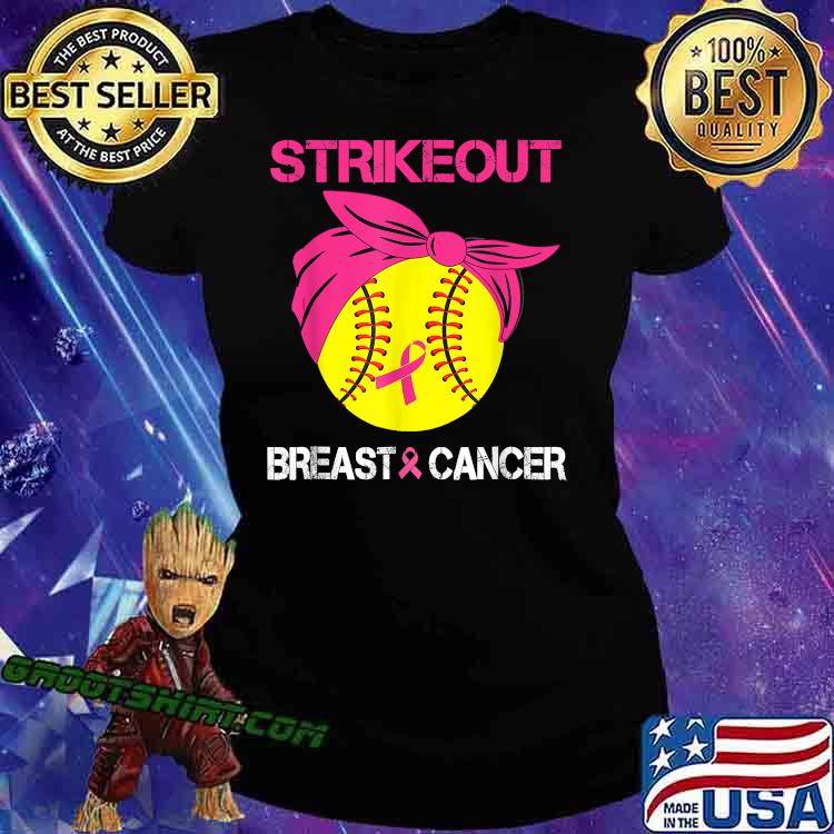 Strike Out Breast Cancer Baseball Lover Pink American Flag Premium T-Shirt