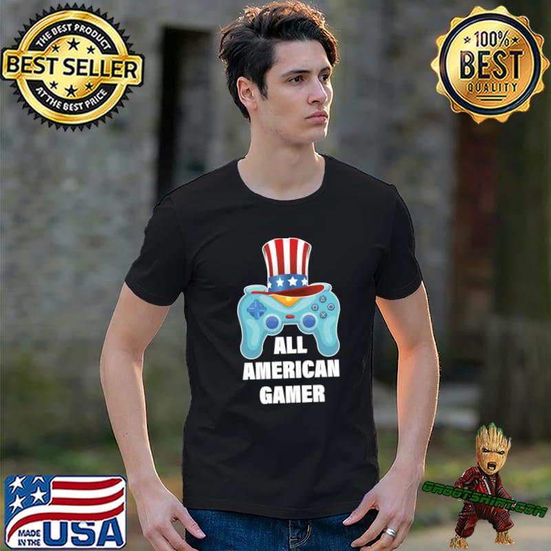All American Gamer 4th Of July Hat Uncel Sam Controller T-Shirt