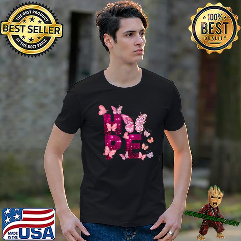 Hope Love Faith Pink Butterflies Cancer Awareness T-Shirt