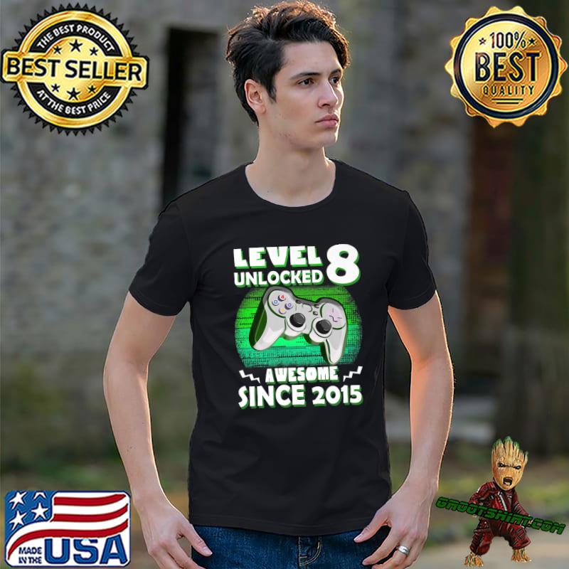 Level 8 Unlocked Awesome Since 2015 8th Birthday Gaming Vintage T-Shirt