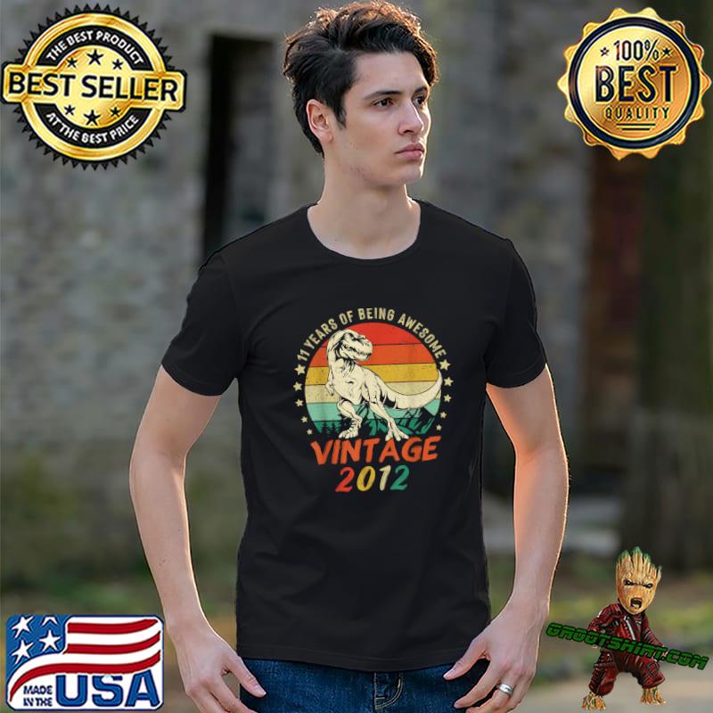 11 Years Of Being Awesome Vintage 2012 T-rex 11 Year Old Dinosaur Stars T-Shirt