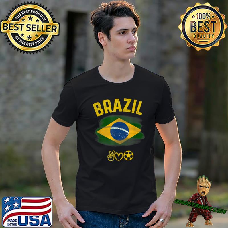 Brazil Jersey Brazilian Futebol Soccer Flag High Hand Heart T-Shirt