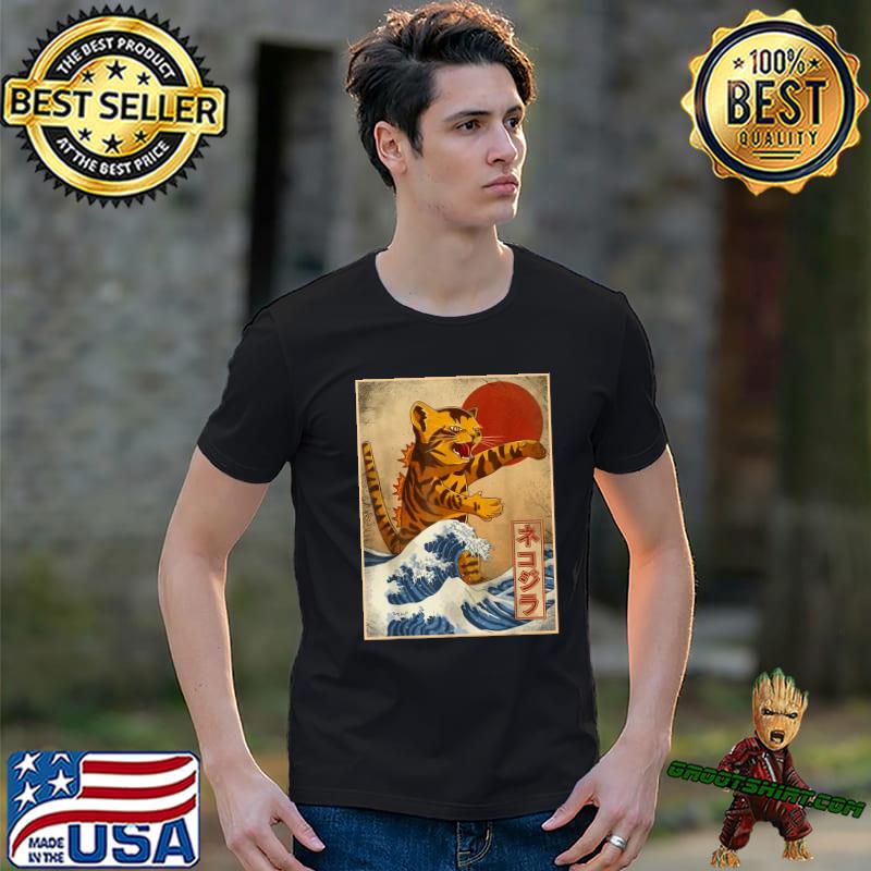 Catzilla Vintage Cute Cat Art Japanese Sunset T-Shirt