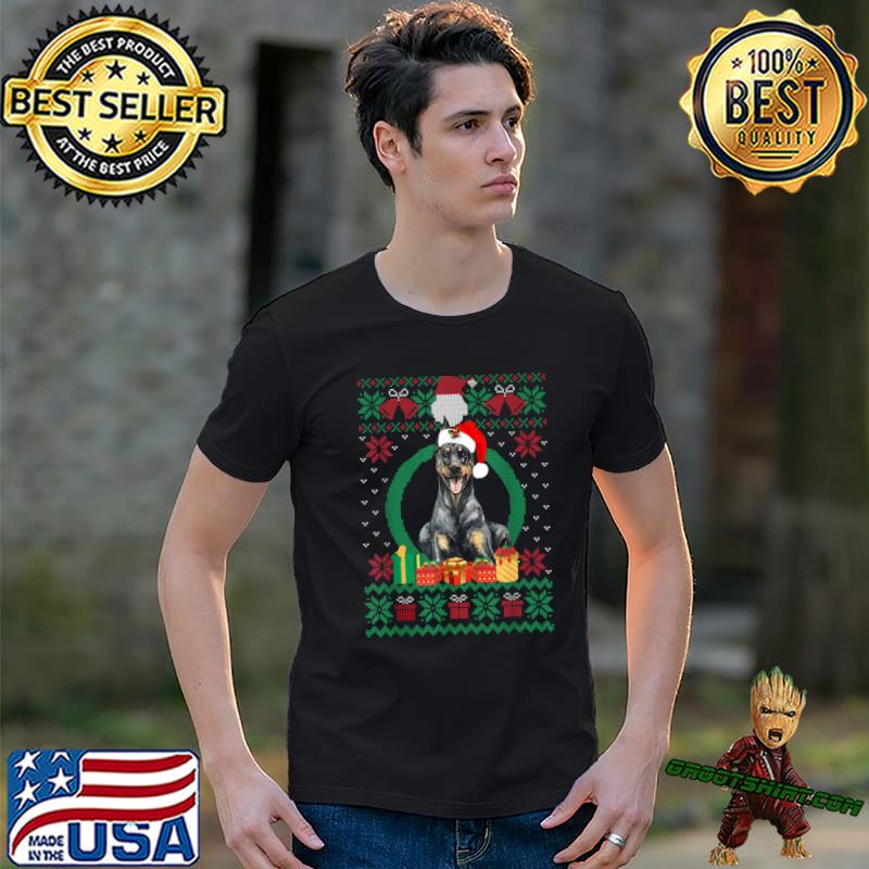 Doberman Lovers Santa Hat Ugly Christmas Sweater Xmas T-Shirt
