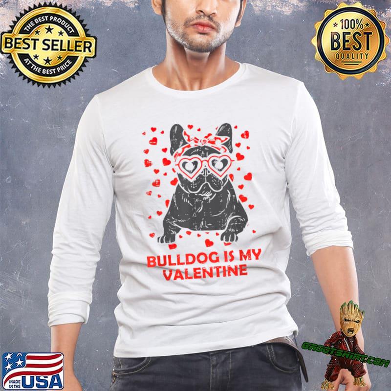 French Bulldog Heart Glasses Valentine Day Frenchie Dog Love T-Shirt