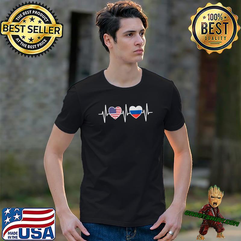 Heartbeat Between American And Russia Russian Flag Flags T-Shirt
