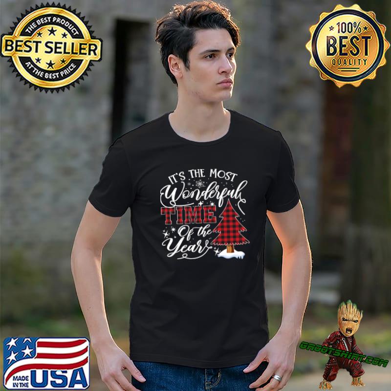 It's The Most Wonderful Time Of The Year Christmas Tree Red Plaid T-Shirt