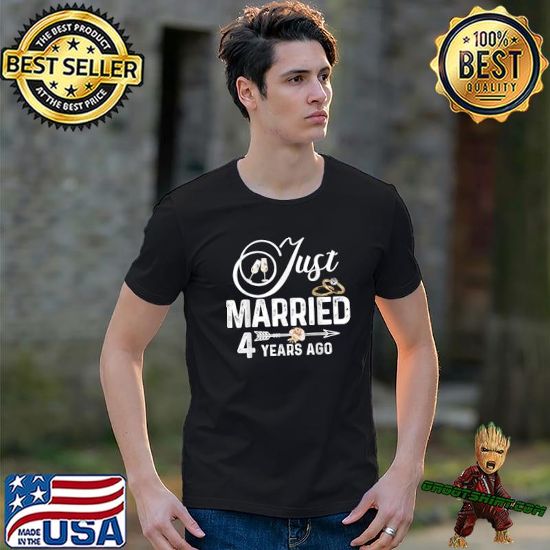 Just Married 4 Years Ago 4nd Wedding Anniversary Rings Pair Flowers T-Shirt