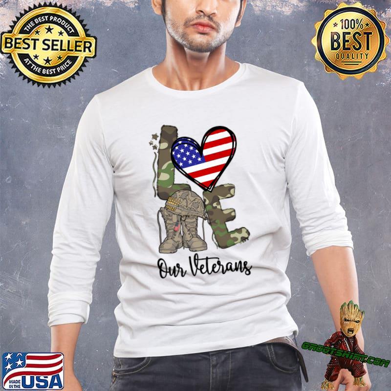 Love Our Veterans US Military Gifts Heart American Flag Veterans Day T-Shirt