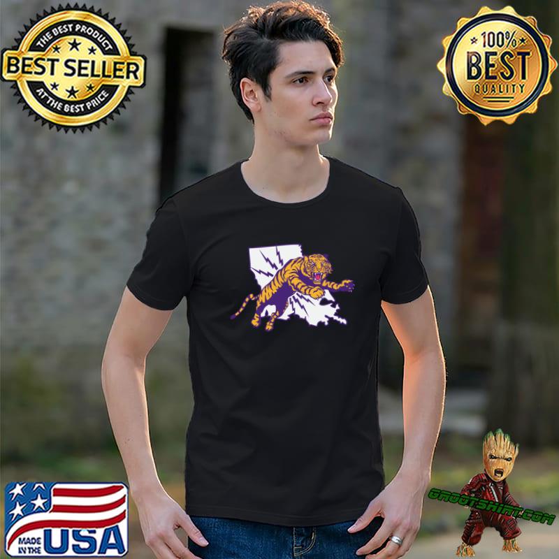 Vintage Purple and Gold Tiger Attack Louisiana Football T-Shirt