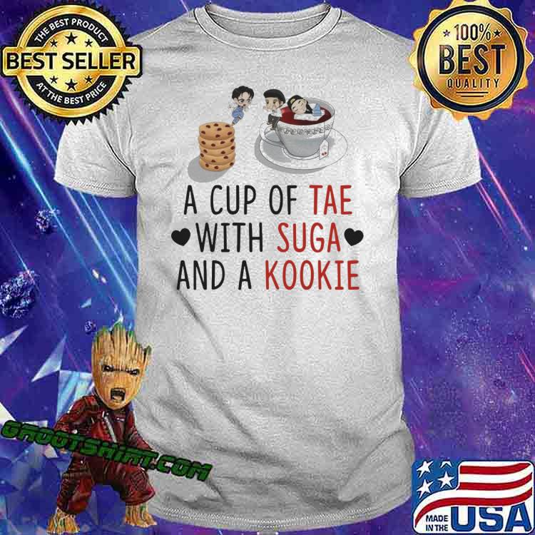 A cup of tea with suga and a kookie BTS shirt