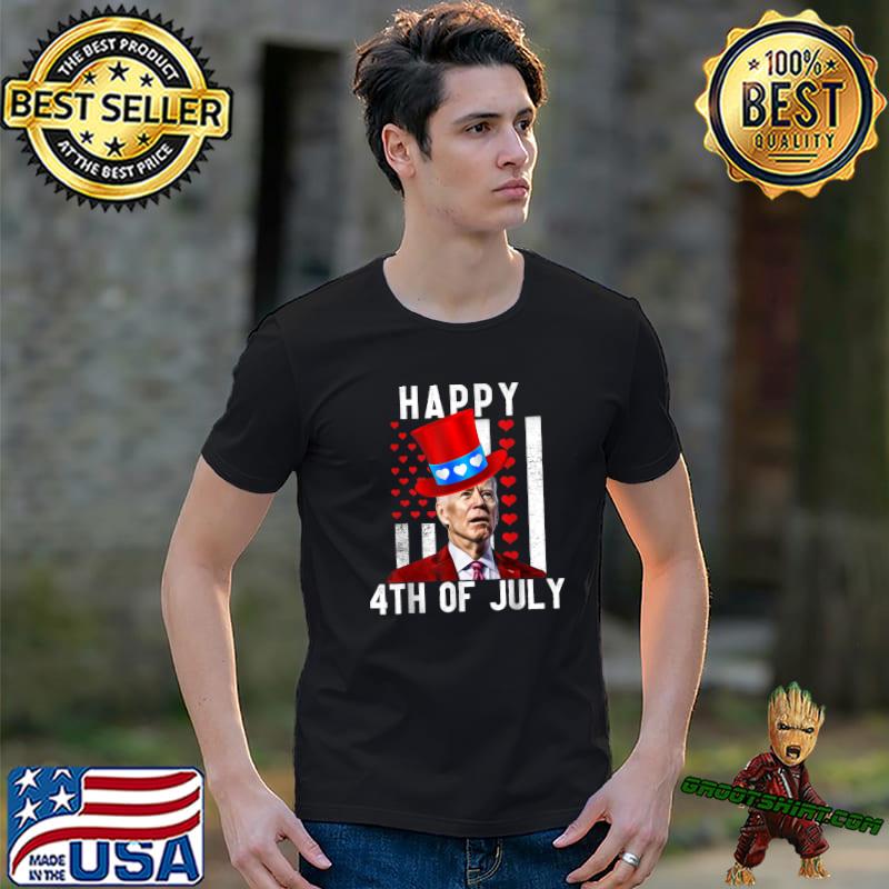 Happy 4th Of July Confused Joe Biden Valentine's Day American Flag T-Shirt
