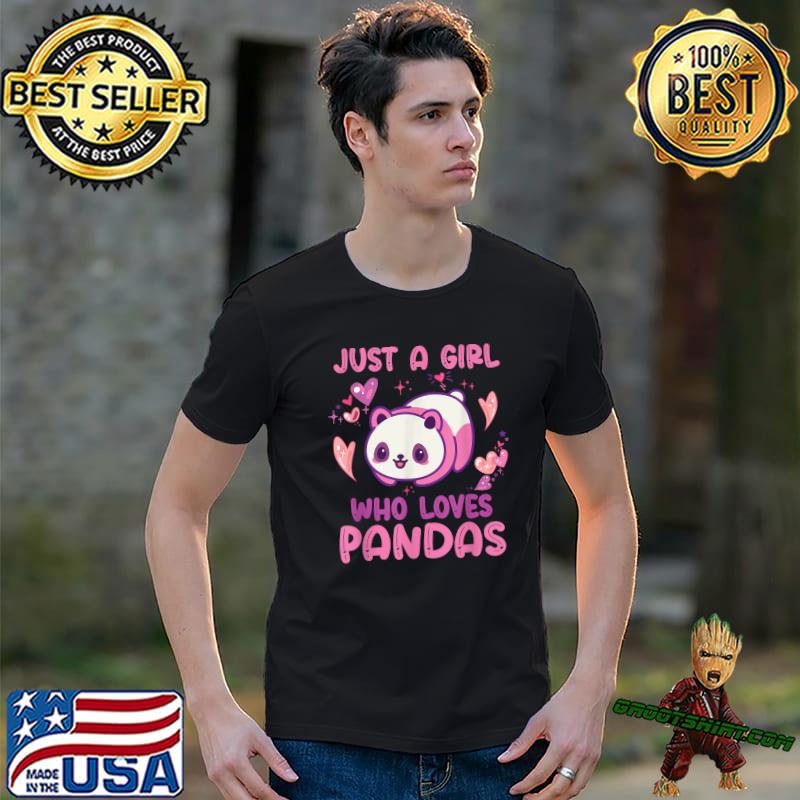 Just A Girl Who Loves Pandas Hearts Quote Cute Panda Graphic T-Shirt