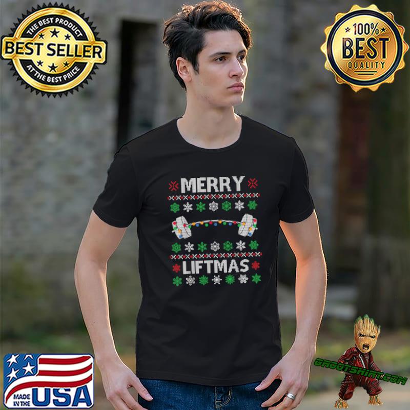 Merry Liftmas Lights Christmas Ugly Gym Workout Fitness T-Shirt