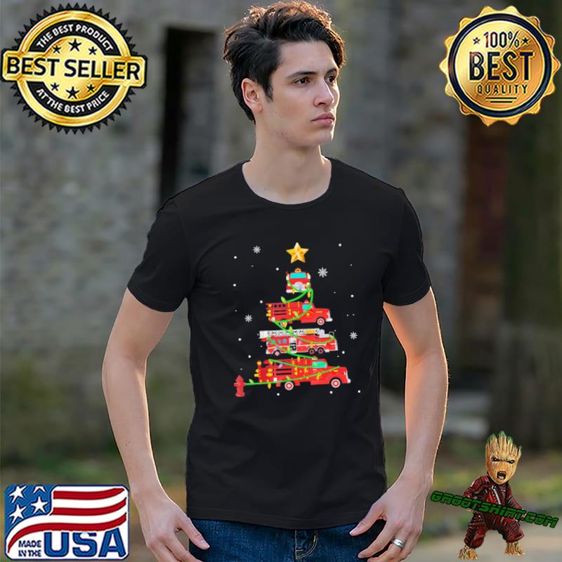 Proud to be a firefighter fire truck christmas tree xmas shirt