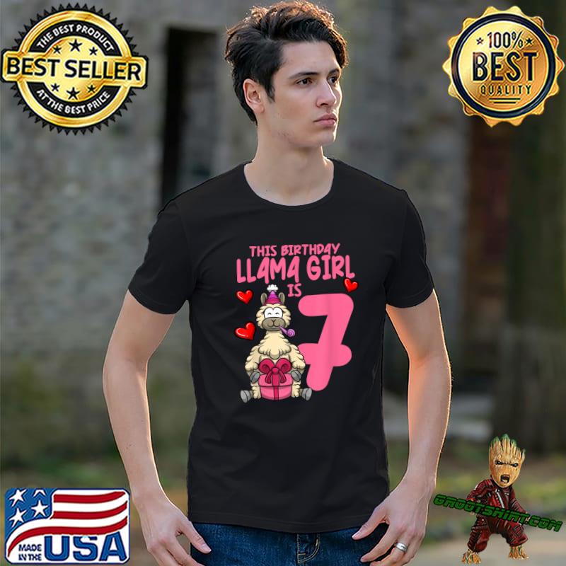 This Birthday Llama Girls 7th Party Alpaca Hearts T-Shirt