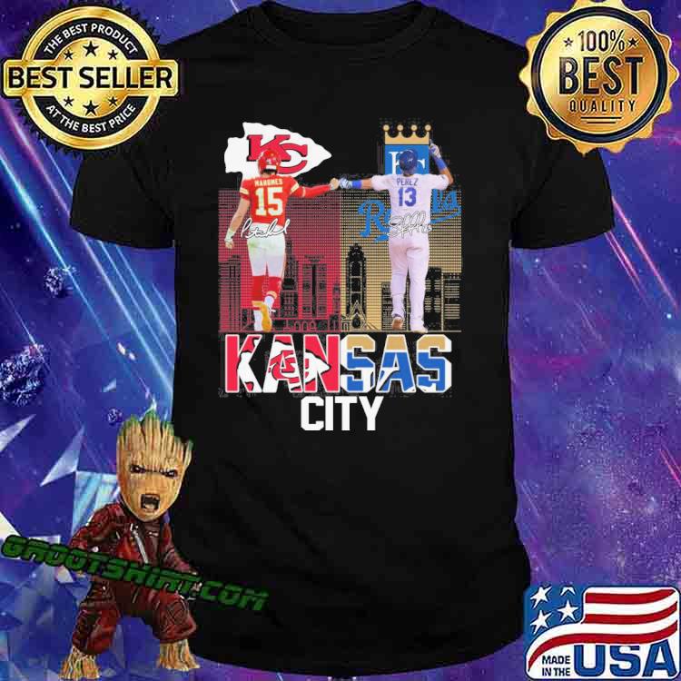 Kansas City Chiefs and Kansas City Royals city perez signatures shirt