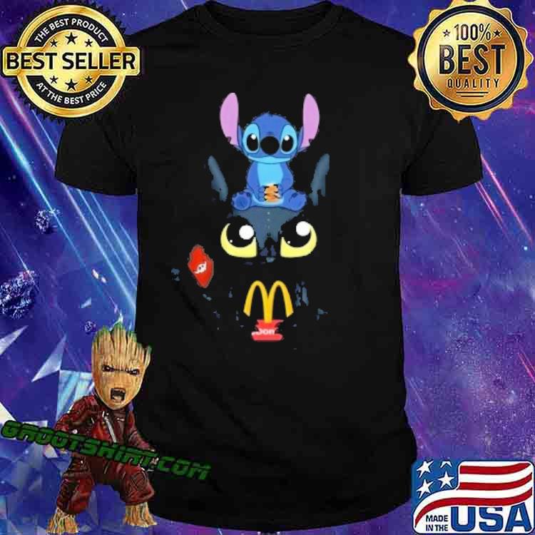 Stich sit on Toothless McDonald's shirt
