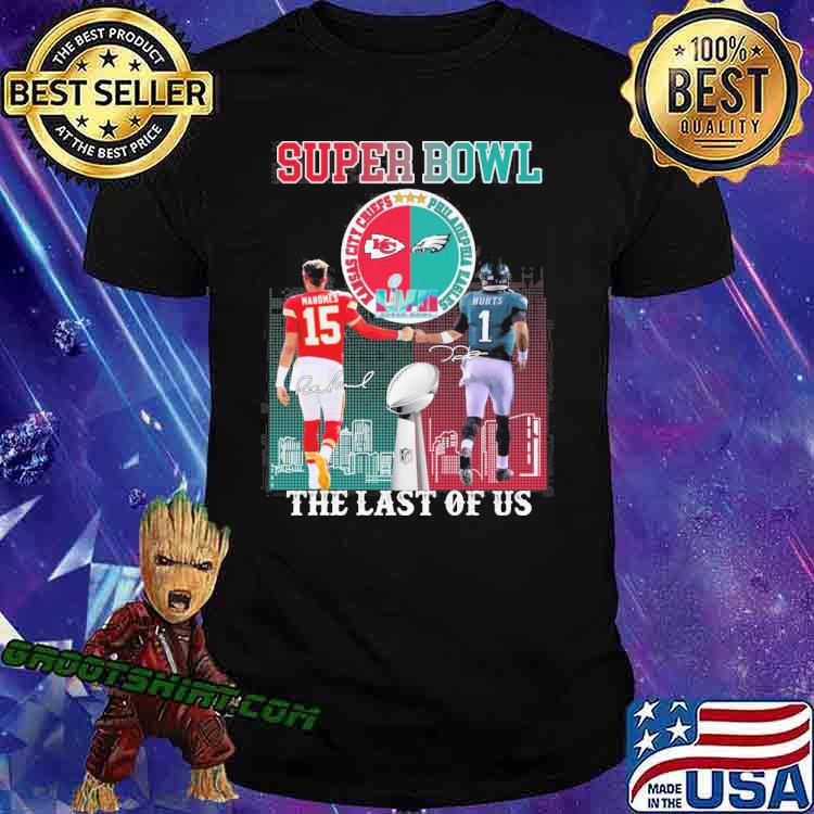 Super Bowl Kansas city Chiefs Philadephia Eagles the last of us Mahomes and Hurts signatures shirt