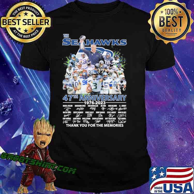 The Seahawks 47th anniversary 1976-2023 thank you for the memories signatures shirt