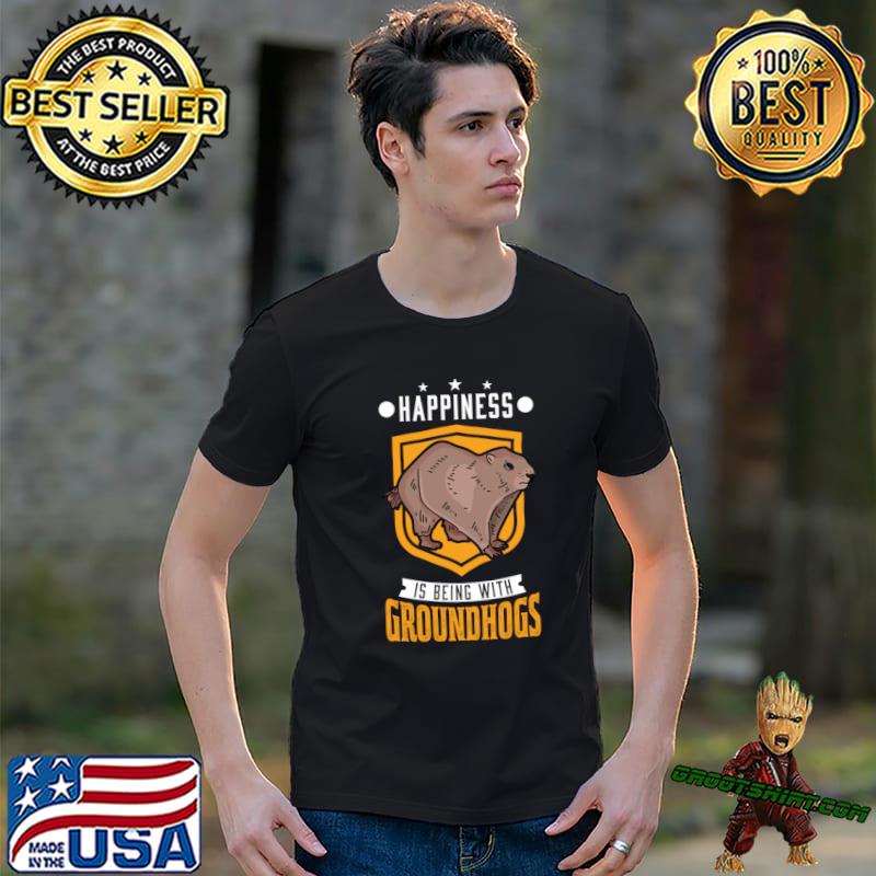Happiness Is Being With Groundhog Lucky Day Woodchuck Stars T-Shirt