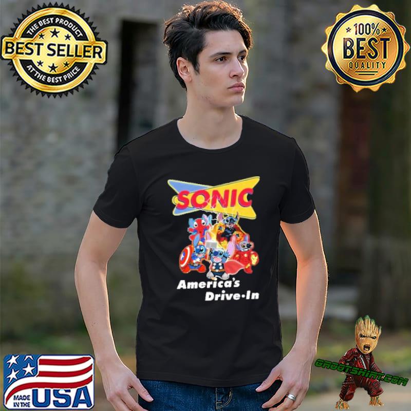 Spiderman Captain America Thor marvel Sonic America's drive in stitch shirt
