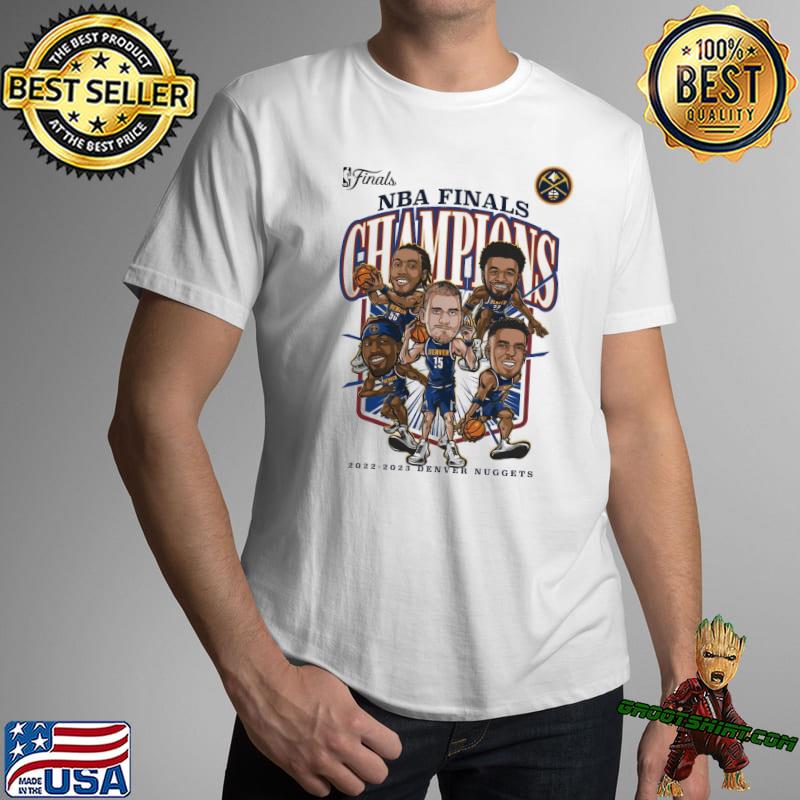 Men's Fanatics Branded White Denver Nuggets 2023 NBA Finals Champions Windmill Team Caricature T-Shirt Size: Medium