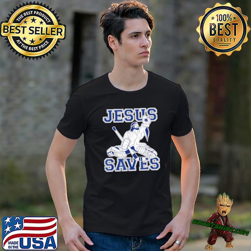 Hockey T-Shirt Funny Hockey Shirt Jesus Goalkeeper T-Shirt Jesus Saves Shirt